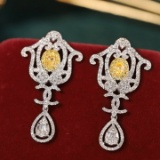 14k Gold 1.30 Ctw Natural Yellow Diamond & Diamond Earrings