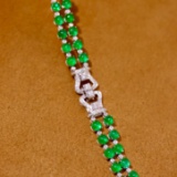 14k Gold 4.94 Ctw Vivid Green Natural Emerald & Diamond Bracelet