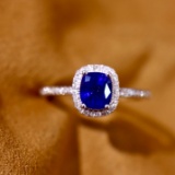 14k Gold 1.08 Ctw Vivid Blue Natural Sapphire & Diamond Ring