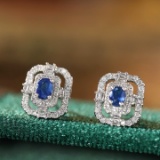 14k Gold 0.96 Ctw Natural Sapphire & Diamond Earrings