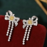 14k Gold 0.86 Ctw Natural Yellow Diamond & Diamond Earrings