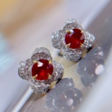 14k Gold 1.5 Ctw Natural Ruby & Diamond Earrings
