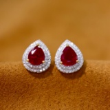 14k Gold 2.26 Ctw Natural Ruby & Diamond Earrings