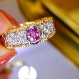 14k Gold 0.40 Ctw Natural Padparadscha Sapphire & Diamond Ring