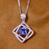 14k Gold 1.31 Ctw Natural Sapphire & Diamond Pendant