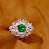 14k Gold 1.81 Ctw Vivid Green Natural Emerald & Diamond Ring