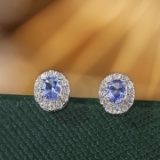 14k Gold 0.46 Ctw Natural Tanzanite & Diamond Earrings