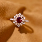 14k Gold 0.82 Ctw Natural Ruby & Diamond Ring