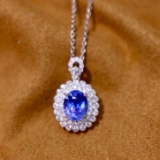 14k Gold 1.92 Ctw Natural Sapphire & Diamond Pendant