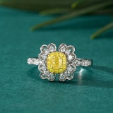 14k Gold 0.60 Ctw Natural Yellow Diamond & Diamond Ring