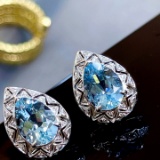 14k Gold 3.8 Ctw Natural Aquamarine & Diamond Earrings