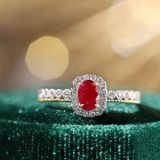 14k Gold 0.77 Ctw Vivid Red Natural Ruby & Diamond Ring