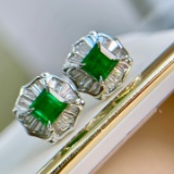 14k Gold 1.4 Ctw Vivid Green Natural Emerald & Diamond Earrings