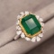 14k Gold 5.9 Ct Vivid Green Natural Emerald & Diamond Ring
