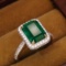 14k Gold 3.67 Ctw Vivid Green Natural Emerald & Diamond Ring