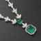 14k Gold 5.49 Ct Vivid Green Natural Emerald & Diamond Necklace