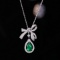 14k Gold 1.71 Ctw Vivid Green Natural Emerald & Diamond Necklace