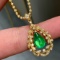 14k Gold 1.84 Ctw Vivid Green Natural Emerald & Diamond Pendant
