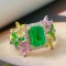 14k Gold 2.00 Ctw Vivid Green Natural Emerald & Diamond Ring