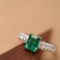 14k Gold 1.31 Ctw Vivid Green Natural Emerald & Diamond Ring
