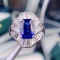 14k Gold 5.04 Ctw Vivid Blue Natural Sapphire & Diamond Ring