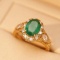 14k Gold 1.58 Ct Vivid Green Natural Emerald & Diamond Ring