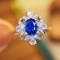 14k Gold 0.95 Ctw Vivid Blue Natural Sapphire & Diamond Ring