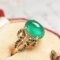 14k Gold 3.56 Ct Vivid Green Natural Emerald & Diamond & Sapphire Ring