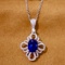 14k Gold 2.38 Ctw Vivid Blue Natural Sapphire & Diamond Pendant
