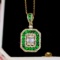 14k Gold 2.41 Ctw Vivid Green Natural Emerald & Diamond Pendant