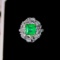 14k Gold 3.33 Ctw Vivid Green Natural Emerald & Diamond Ring
