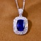 14k Gold 3.13 Ctw Vivid Blue Natural Sapphire & Diamond Pendant
