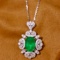 14k Gold 4.02 Ctw Vivid Green Natural Emerald & Diamond Pendant