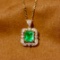 14k Gold 0.99 Ctw Vivid Green Natural Emerald & Diamond Pendant
