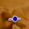 14k Gold 1.50 Ctw Vivid Blue Natural Sapphire & Diamond Ring