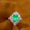 14k Gold 2.69 Ctw Vivid Green Natural Emerald & Diamond Ring