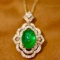 14k Gold 5.57 Ctw Vivid Green Natural Emerald & Diamond Pendant