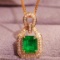 14k Gold 1.29 Ctw Vivid Green Natural Emerald & Diamond Pendant