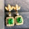 14k Gold 1.07 Ctw Vivid Green Natural Emerald & Diamond Earrings