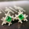 14k Gold 0.99 Ctw Vivid Green Natural Emerald & Diamond Earrings