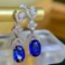 14k Gold 2.24 Ctw Vivid Blue Natural Sapphire & Diamond Earrings