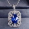 14k Gold 3.19 Ctw Natural Sapphire & Diamond Pendant