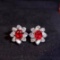 14k Gold 2.45 Ctw Vivid Red Natural Ruby & Diamond Earrings