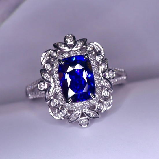 14k Gold 2.48 Ctw Natural Sapphire & Diamond Ring