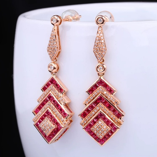 14k Gold 3.18 Ctw Vivid Red Natural Ruby & Diamond Earrings
