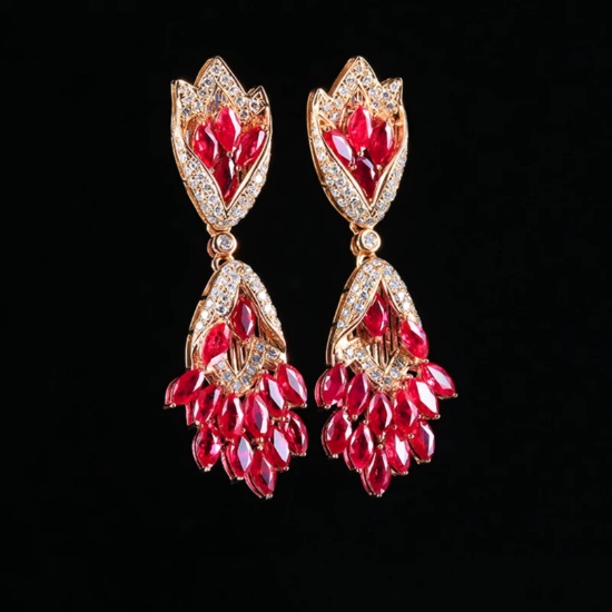 14k Gold 4.83 Ctw Vivid Red Natural Ruby & Diamond Earrings