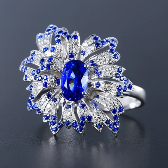 14k Gold 1.18 Ctw Vivid Blue Natural Sapphire & Diamond Ring
