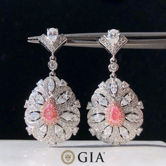 Gia Certified 14k Gold 2.91 Ctw Natural Pink Diamond & Diamond Earrings