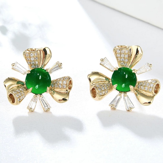 14k Gold 2.53 Ctw Vivid Green Natural Emerald & Diamond Earrings