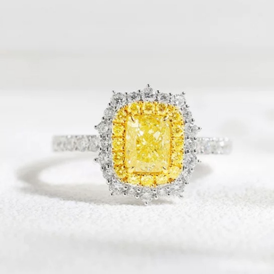 14k Gold 1.01 Ct Natural Yellow Diamond & Diamond Ring